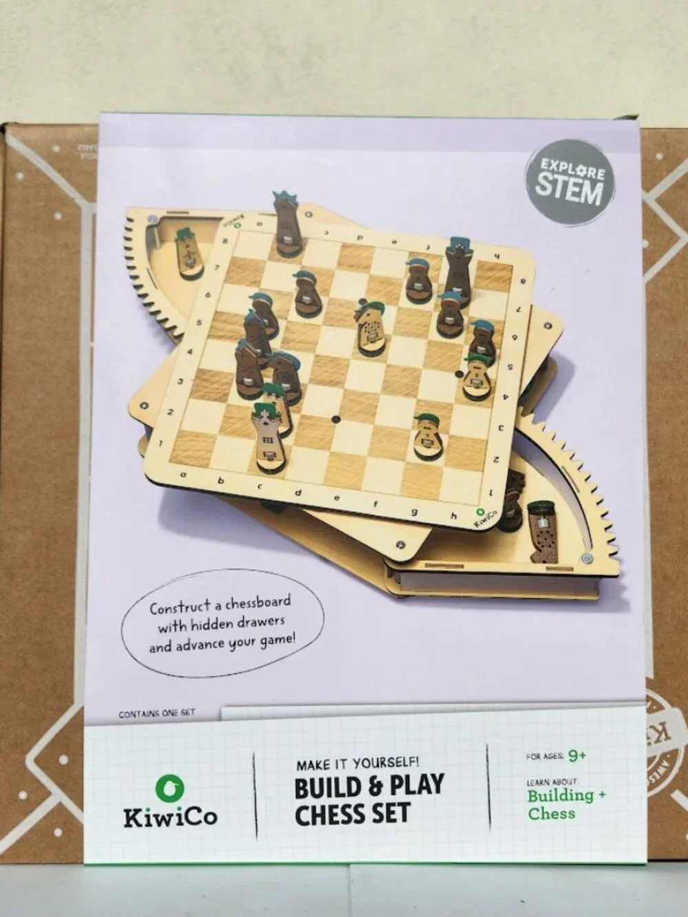 NEW KiwiCo Chess Set Wooden Game Board and Pieces with Hidden Storage Brand New